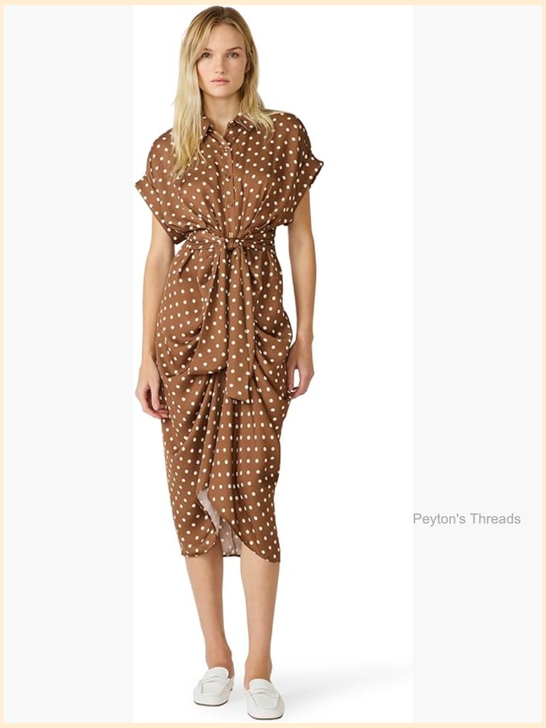 A-Line Midi Dress With Collared Neck And Polka Dots